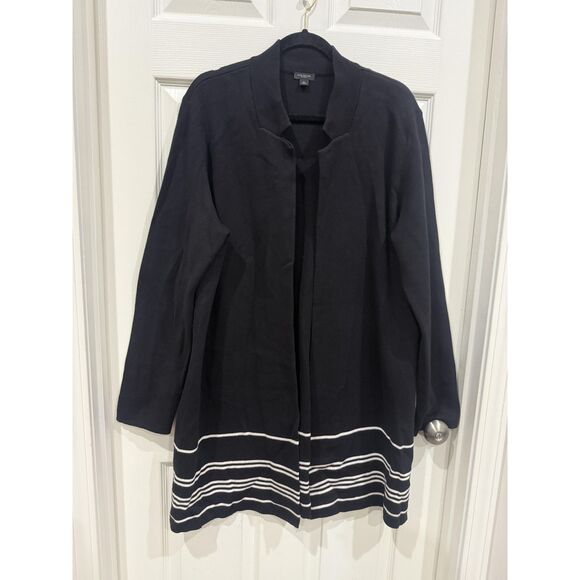 Ann Taylor Factory Sweater Womens XL Black Open Front Long Striped Hem Cardigan - Picture 1 of 11